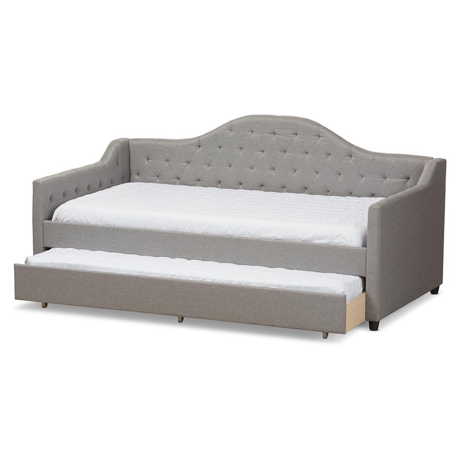 Perry Modern and Contemporary Light Grey Fabric Daybed with Trundle. Picture 3