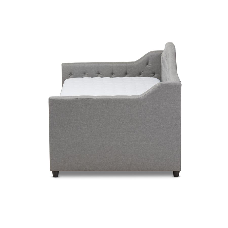 Perry Modern and Contemporary Light Grey Fabric Daybed with Trundle. Picture 4