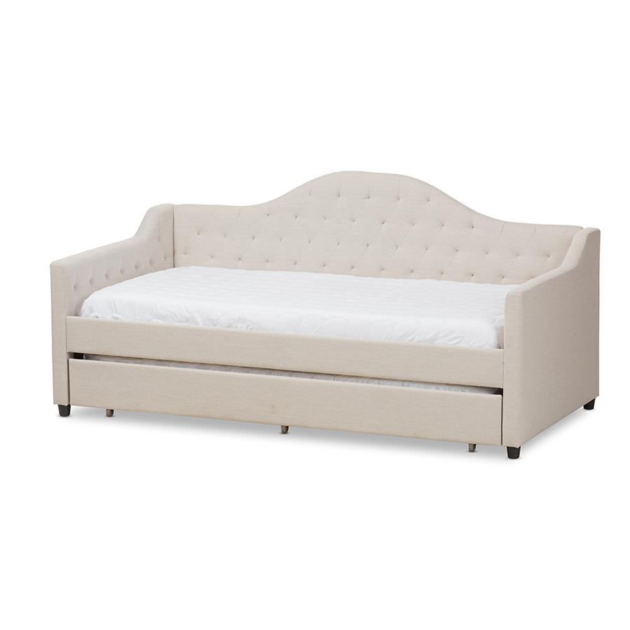 Perry Modern and Contemporary Light Beige Fabric Daybed with Trundle. The main picture.