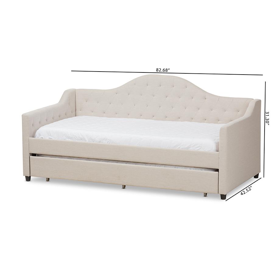 Perry Modern and Contemporary Light Beige Fabric Daybed with Trundle. Picture 12