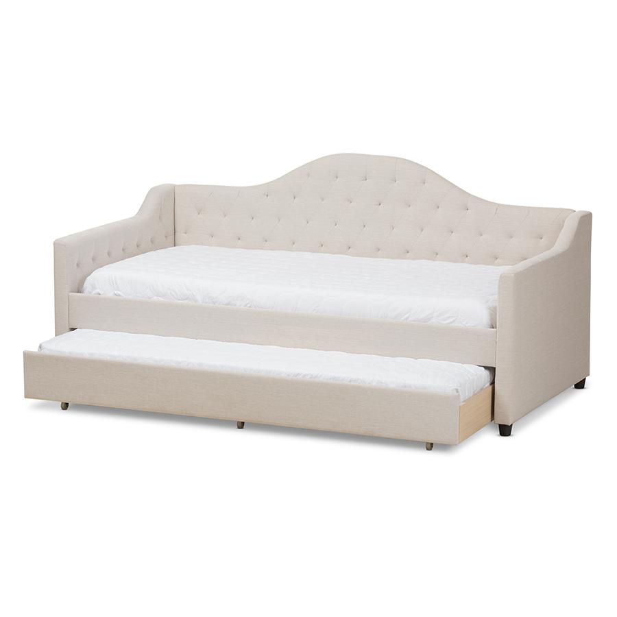 Perry Modern and Contemporary Light Beige Fabric Daybed with Trundle. Picture 3