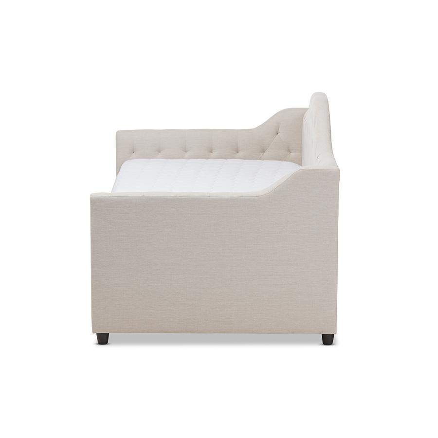 Perry Modern and Contemporary Light Beige Fabric Daybed with Trundle. Picture 4