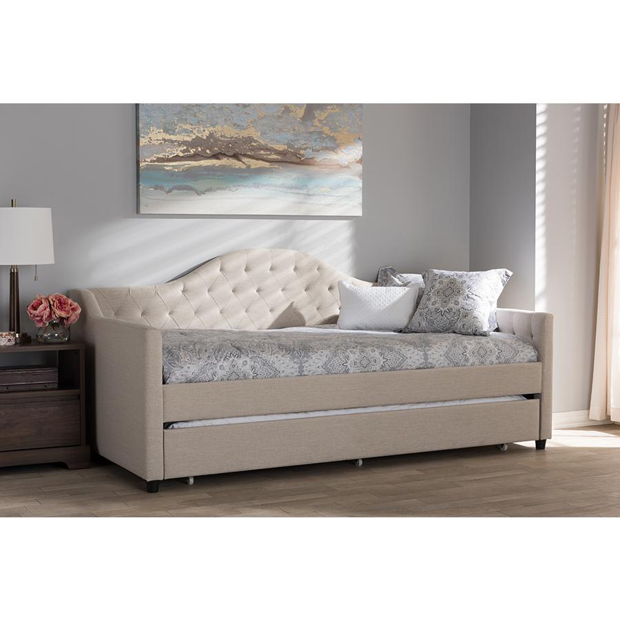 Perry Modern and Contemporary Light Beige Fabric Daybed with Trundle. Picture 8