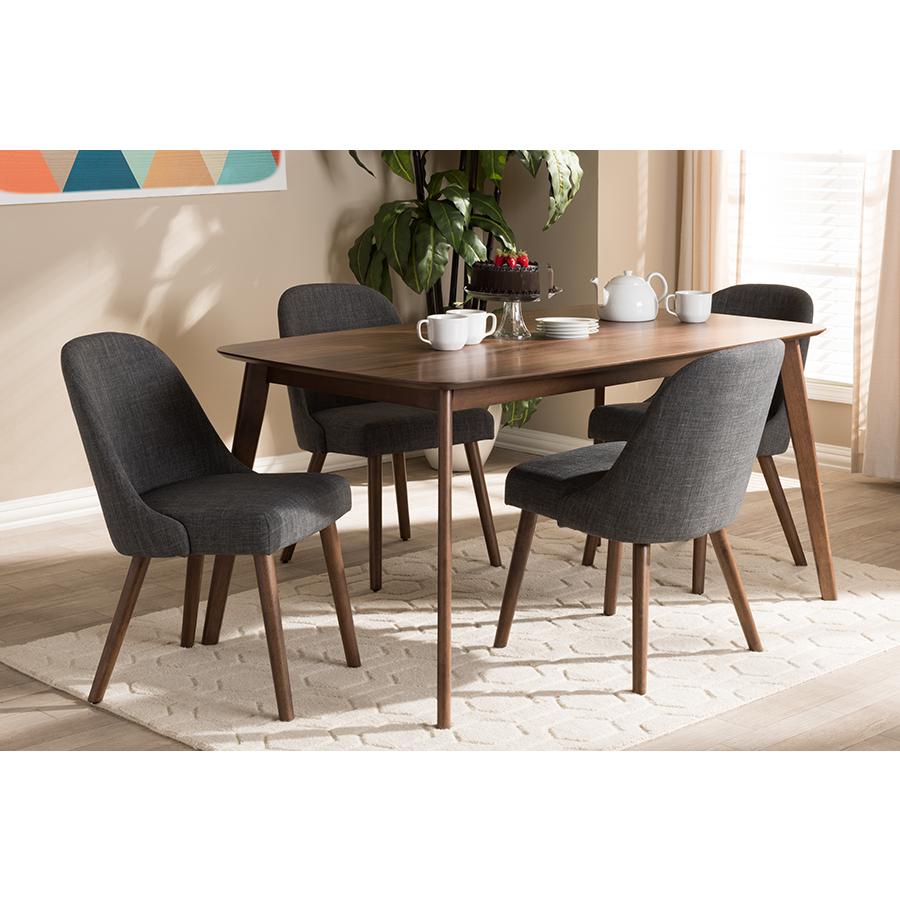 Dark Grey Fabric Upholstered Walnut Finished Wood 5-Piece Dining Set. Picture 4