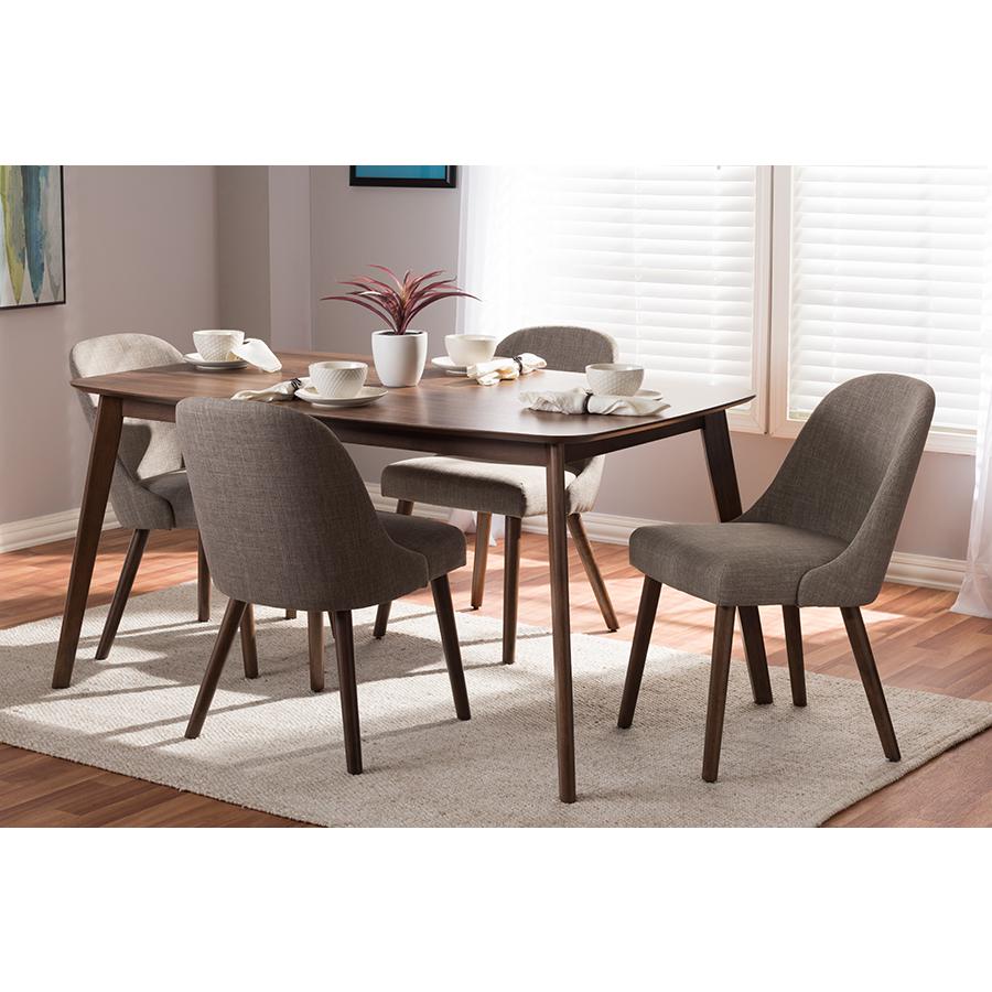 Light Grey Fabric Upholstered Walnut Finished Wood 5-Piece Dining Set. Picture 4