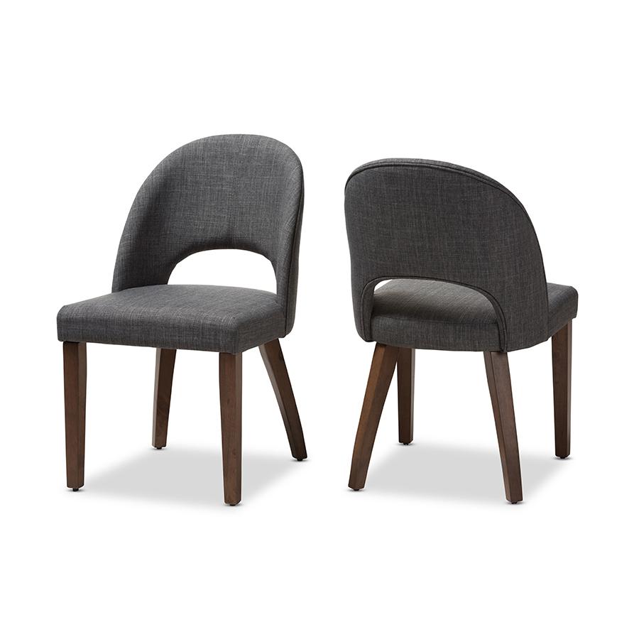 Dark Grey Fabric Upholstered Walnut Finished Wood Dining Chair (Set of 2). Picture 1