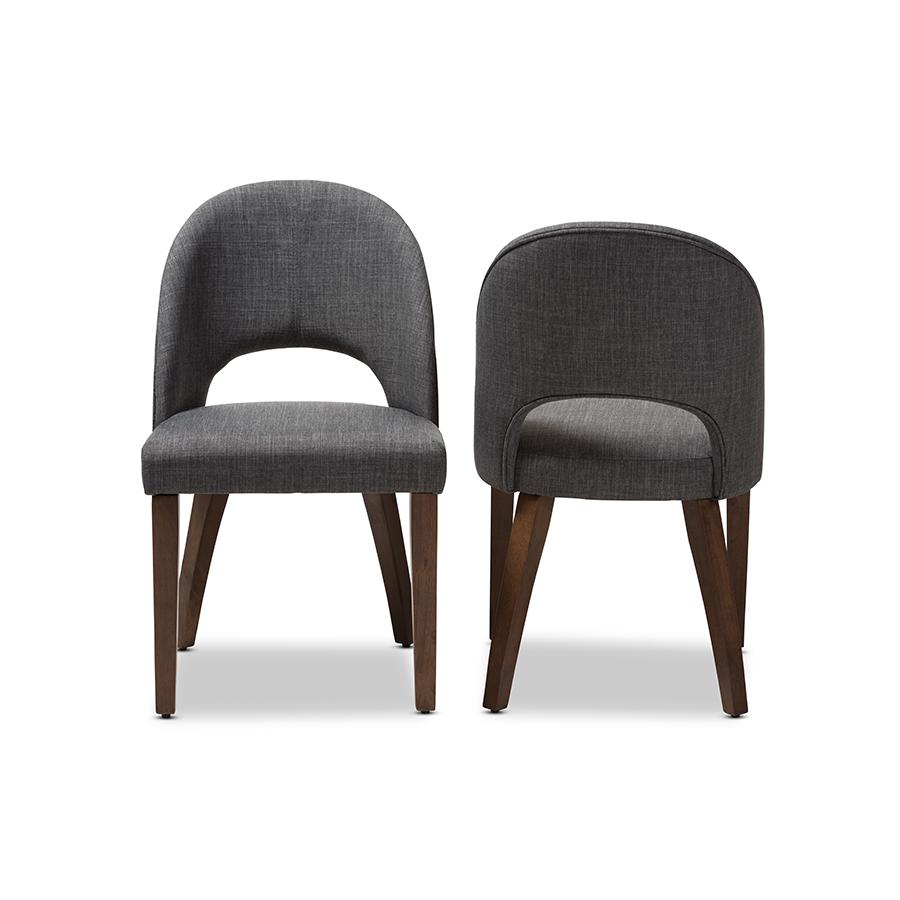 Dark Grey Fabric Upholstered Walnut Finished Wood Dining Chair (Set of 2). Picture 2