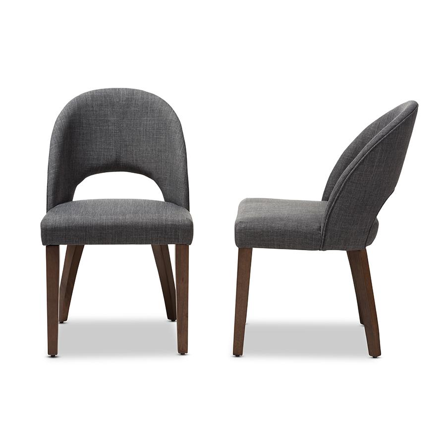 Dark Grey Fabric Upholstered Walnut Finished Wood Dining Chair (Set of 2). Picture 3