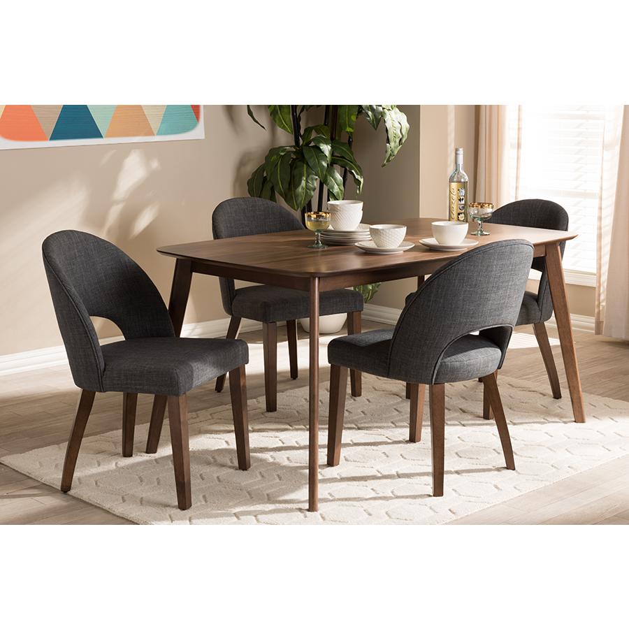 Dark Grey Fabric Upholstered Walnut Finished Wood 5-Piece Dining Set. Picture 4