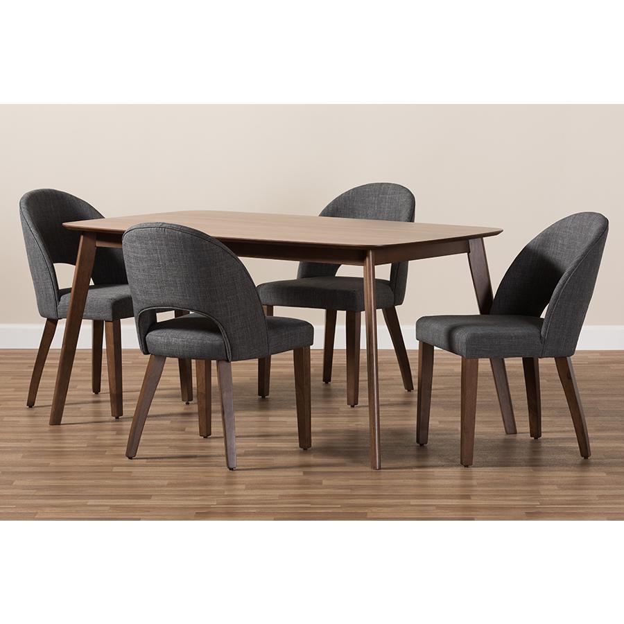 Dark Grey Fabric Upholstered Walnut Finished Wood 5-Piece Dining Set. Picture 5