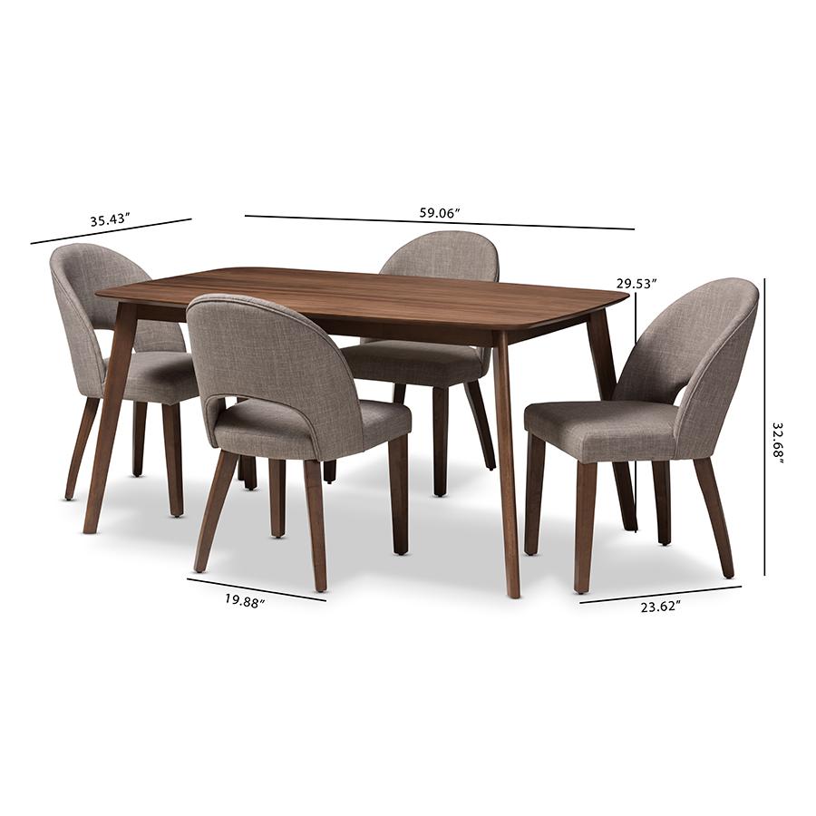 Light Grey Fabric Upholstered Walnut Finished Wood 5-Piece Dining Set. Picture 6