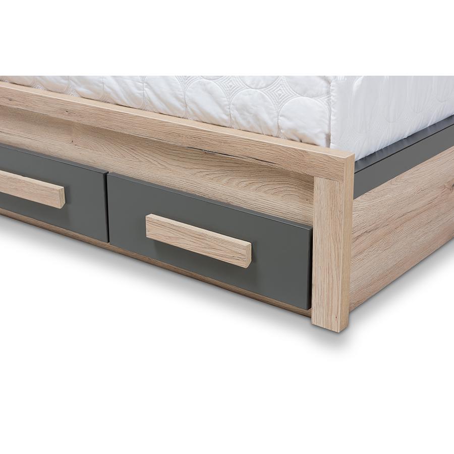 Pandora Modern and Contemporary Dark Grey and Light Brown Two-Tone 2-Drawer Twin Size Storage Platform Bed. Picture 9