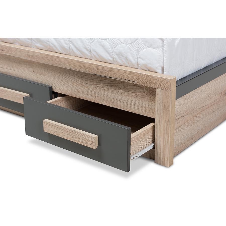 Pandora Modern and Contemporary Dark Grey and Light Brown Two-Tone 2-Drawer Twin Size Storage Platform Bed. Picture 10