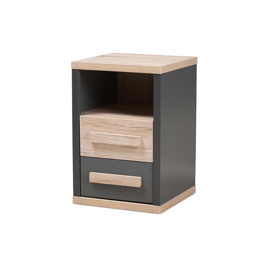 Dark Grey and Light Brown Two-Tone 2-Drawer Nightstand. Picture 1