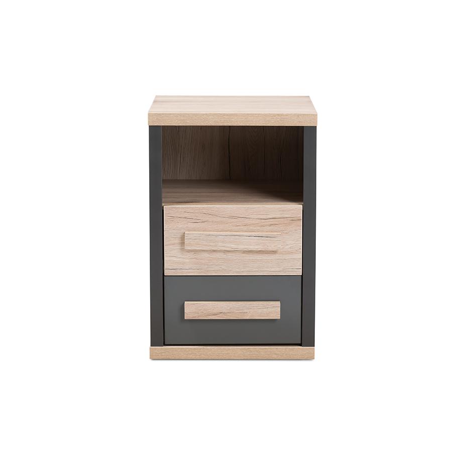 Pandora Modern and Contemporary Dark Grey and Light Brown Two-Tone 2-Drawer Nightstand. Picture 4