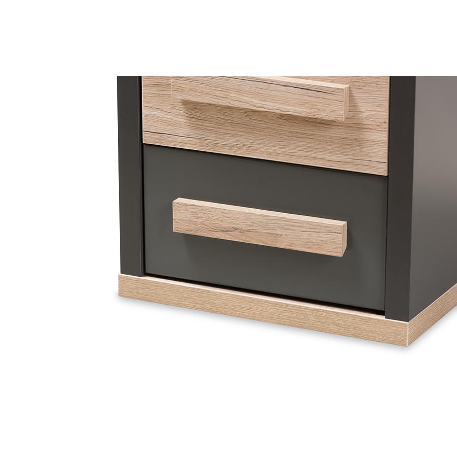 Pandora Modern and Contemporary Dark Grey and Light Brown Two-Tone 2-Drawer Nightstand. Picture 7
