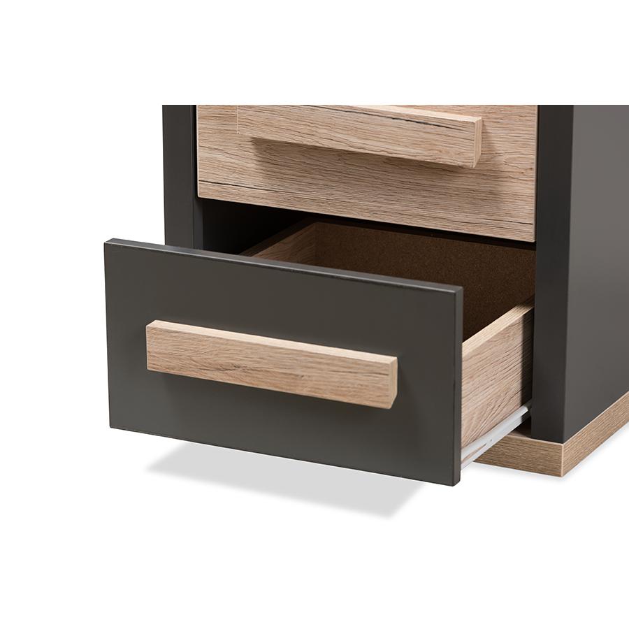 Pandora Modern and Contemporary Dark Grey and Light Brown Two-Tone 2-Drawer Nightstand. Picture 8
