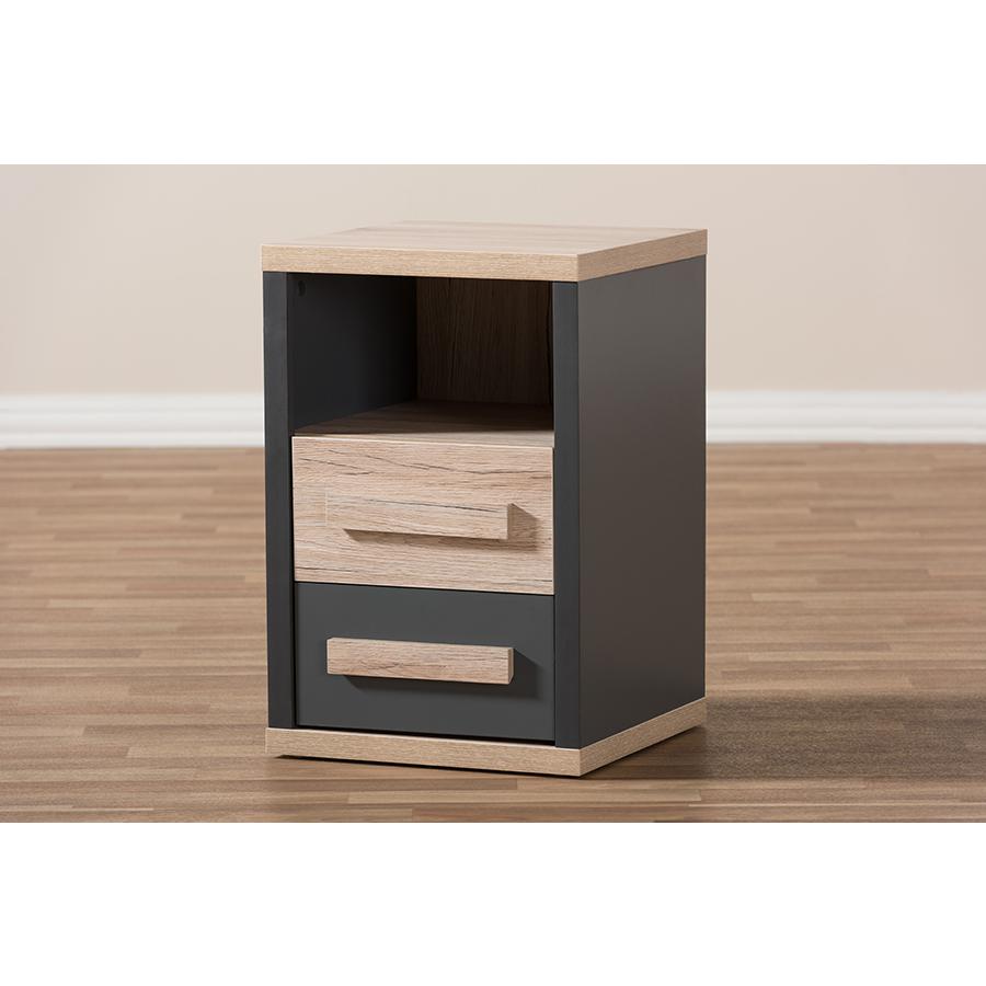 Dark Grey and Light Brown Two-Tone 2-Drawer Nightstand. Picture 9