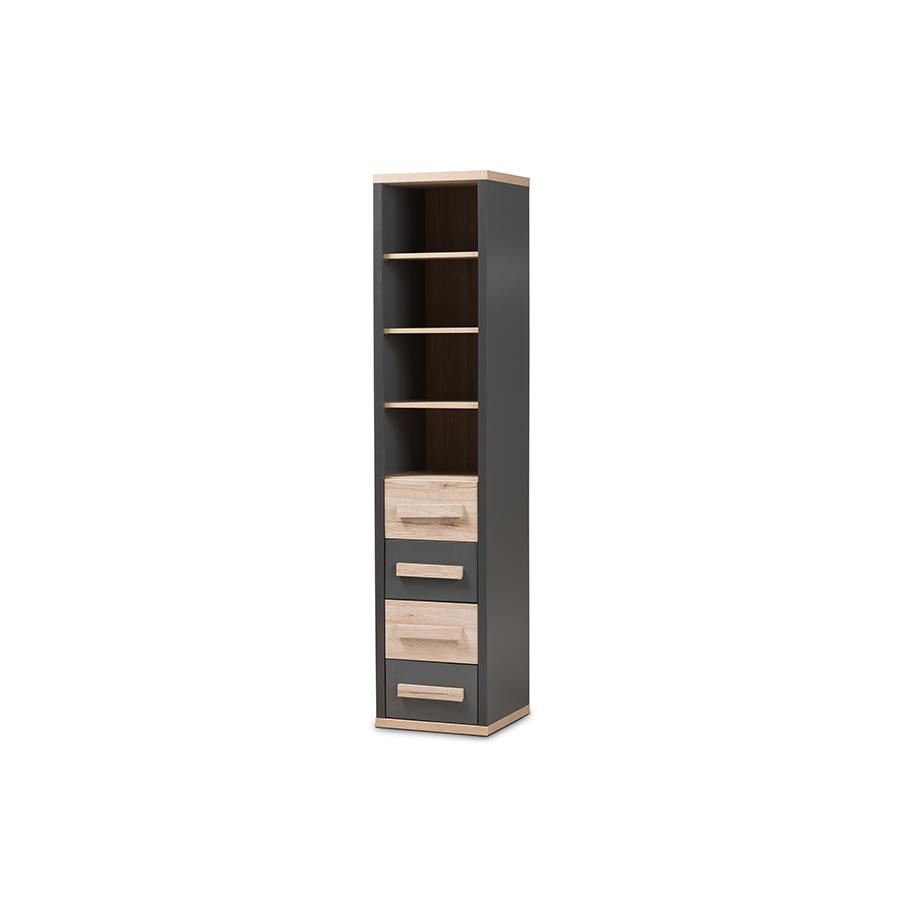 Pandora Modern and Contemporary Dark Grey and Light Brown Two-Tone 4-Drawer Storage Cabinet. Picture 1