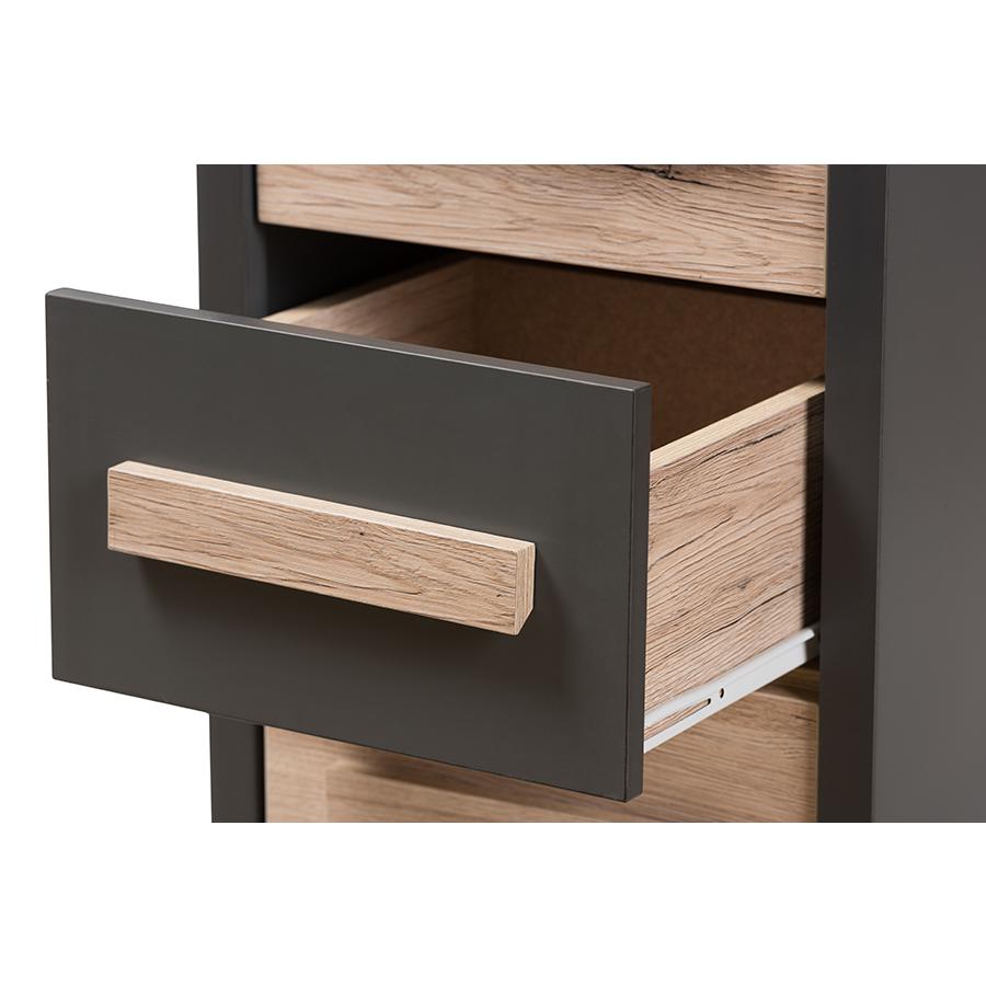 Pandora Modern and Contemporary Dark Grey and Light Brown Two-Tone 4-Drawer Storage Cabinet. Picture 7