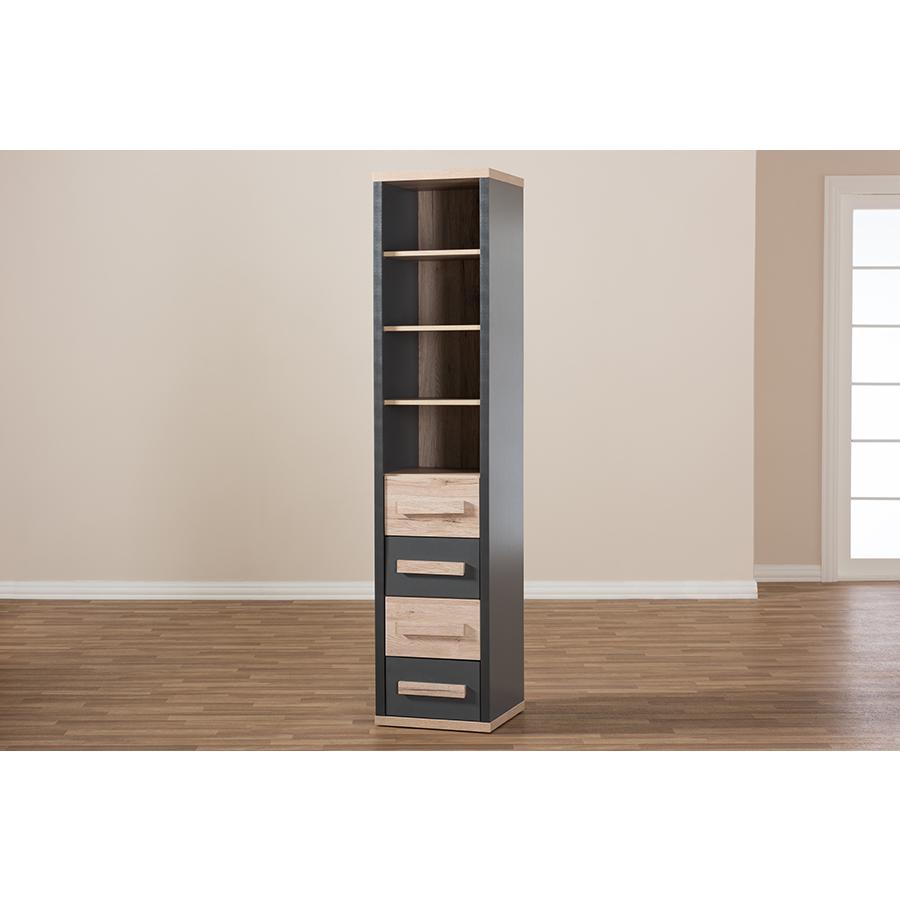 Pandora Modern and Contemporary Dark Grey and Light Brown Two-Tone 4-Drawer Storage Cabinet. Picture 9