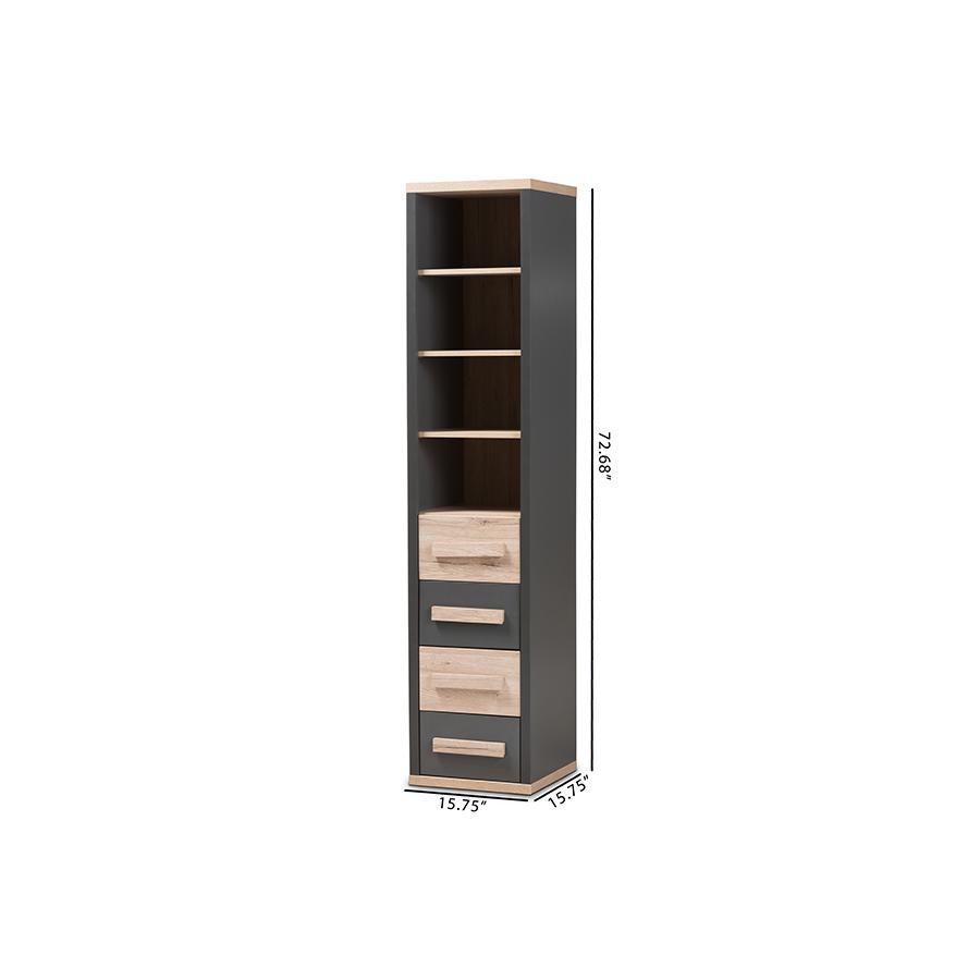 Pandora Modern and Contemporary Dark Grey and Light Brown Two-Tone 4-Drawer Storage Cabinet. Picture 10