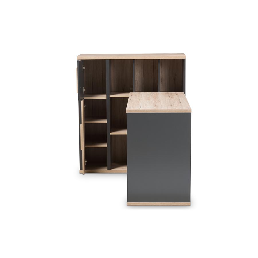 Pandora Modern and Contemporary Dark Grey and Light Brown Two-Tone Study Desk with Built-in Shelving Unit. Picture 5