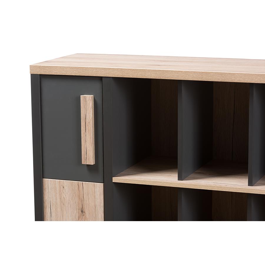 Pandora Modern and Contemporary Dark Grey and Light Brown Two-Tone Study Desk with Built-in Shelving Unit. Picture 6