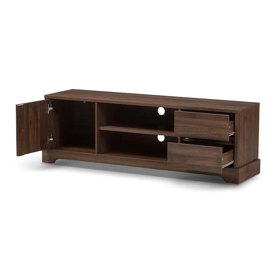 Burnwood Modern and Contemporary Walnut Brown Finished Wood TV Stand. Picture 3