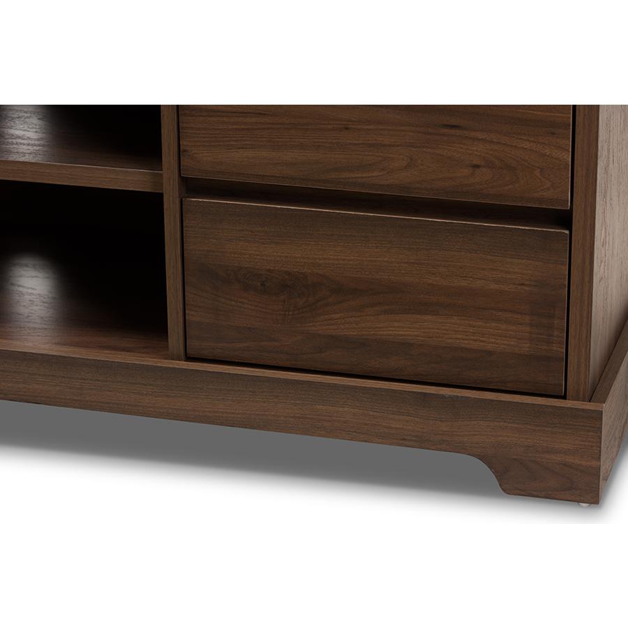 Burnwood Modern and Contemporary Walnut Brown Finished Wood TV Stand. Picture 6
