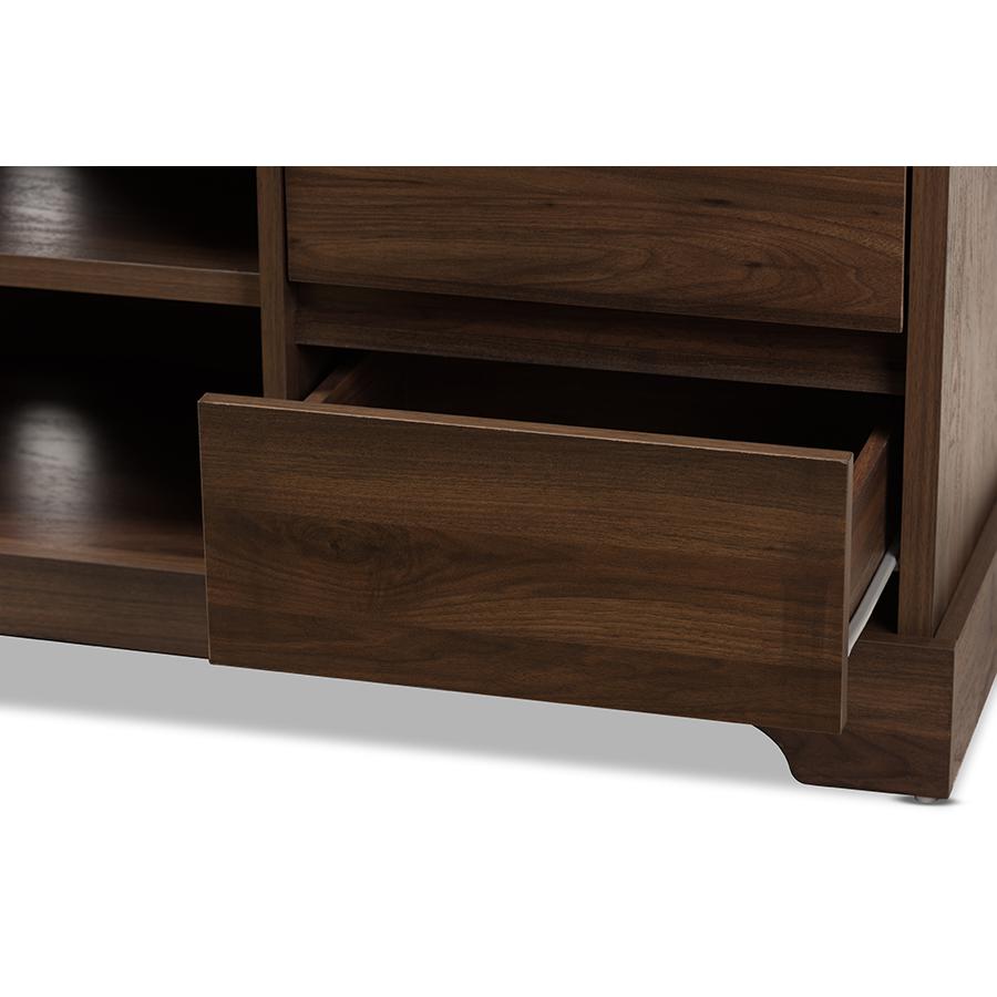 Burnwood Modern and Contemporary Walnut Brown Finished Wood TV Stand. Picture 7