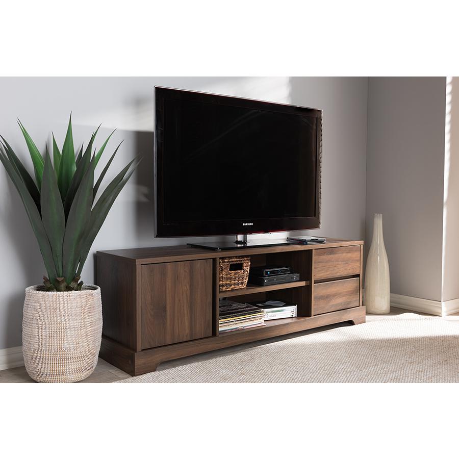 Burnwood Modern and Contemporary Walnut Brown Finished Wood TV Stand. Picture 2