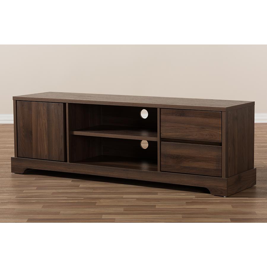 Burnwood Modern and Contemporary Walnut Brown Finished Wood TV Stand. Picture 9