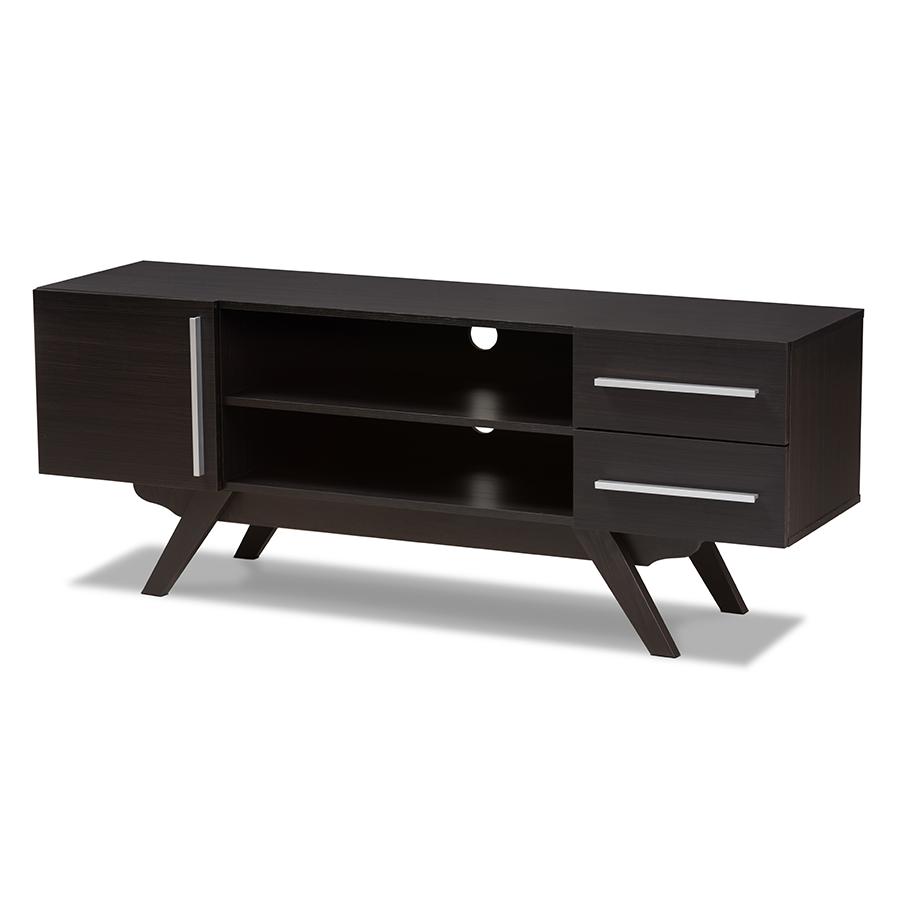 Ashfield Mid Century Modern Dark Brown Finished Wood Tv Stand