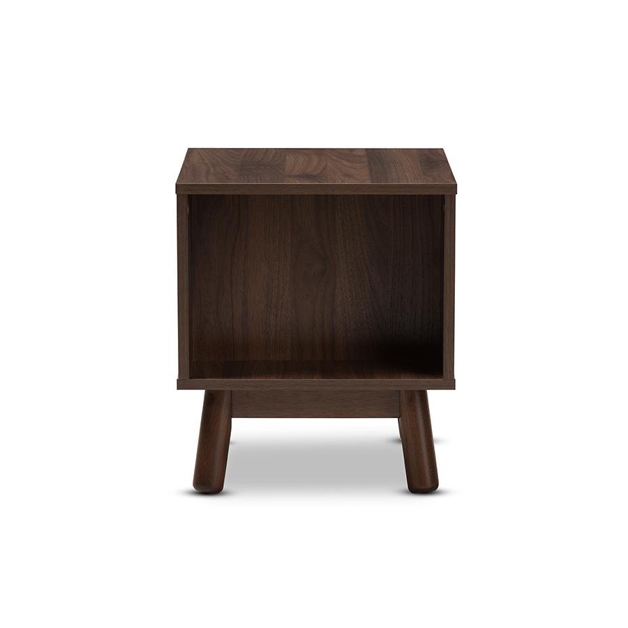 Britta Mid-Century Modern Walnut Brown and Grey Two-Tone Finished Wood Nightstand. Picture 4