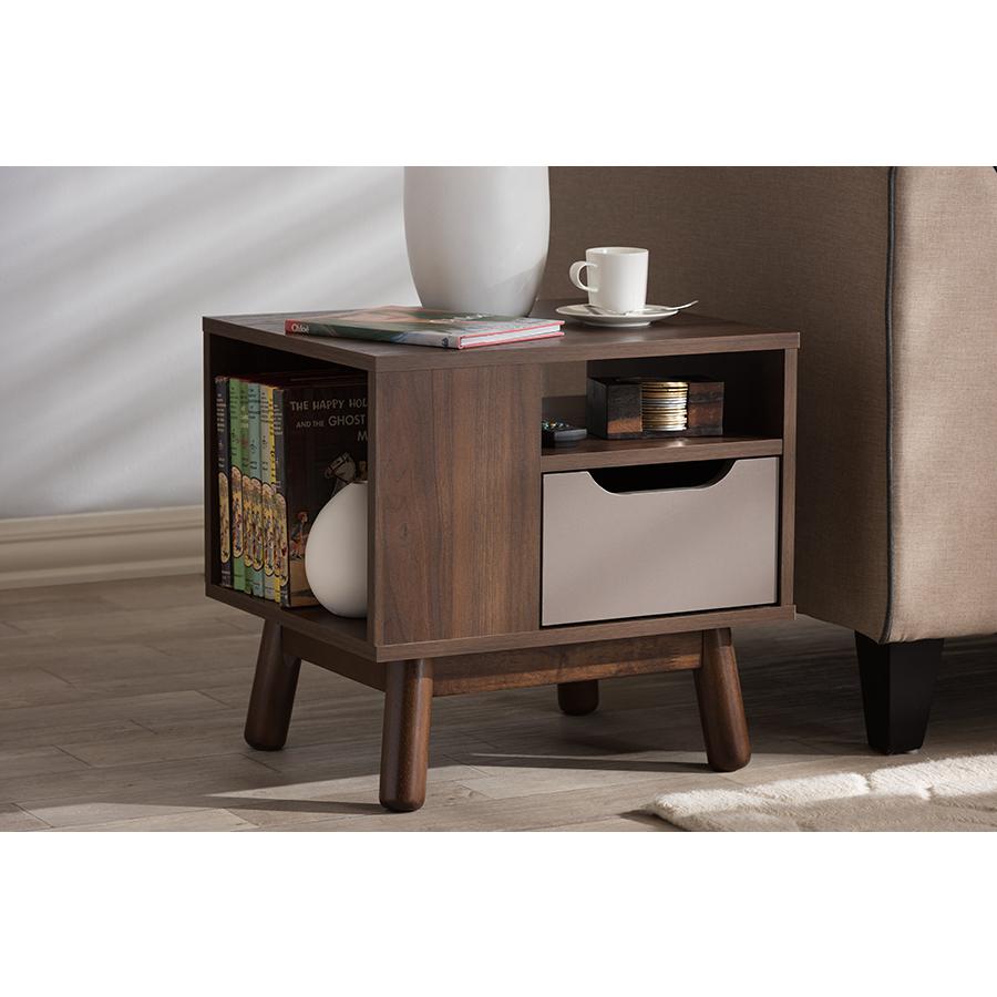 Walnut Brown and Grey Two-Tone Finished Wood Nightstand. Picture 8