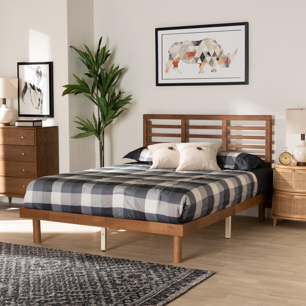 Lucine Mid-Century Modern Ash Walnut Finished Wood Queen Size Platform Bed. Picture 17