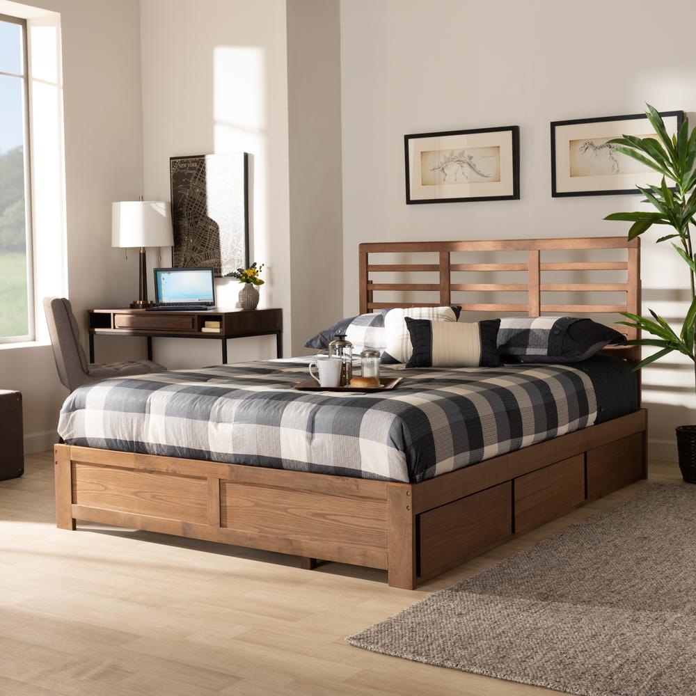 Walnut Brown Finished Wood King Size 3-Drawer Platform Storage Bed. Picture 20