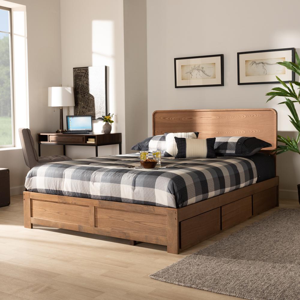 Ash Walnut Brown Finished Wood King Size 3-Drawer Platform Storage Bed. Picture 20