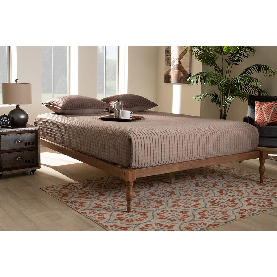 Walnut Brown Finished Wood Queen Size Platform Bed Frame. Picture 19