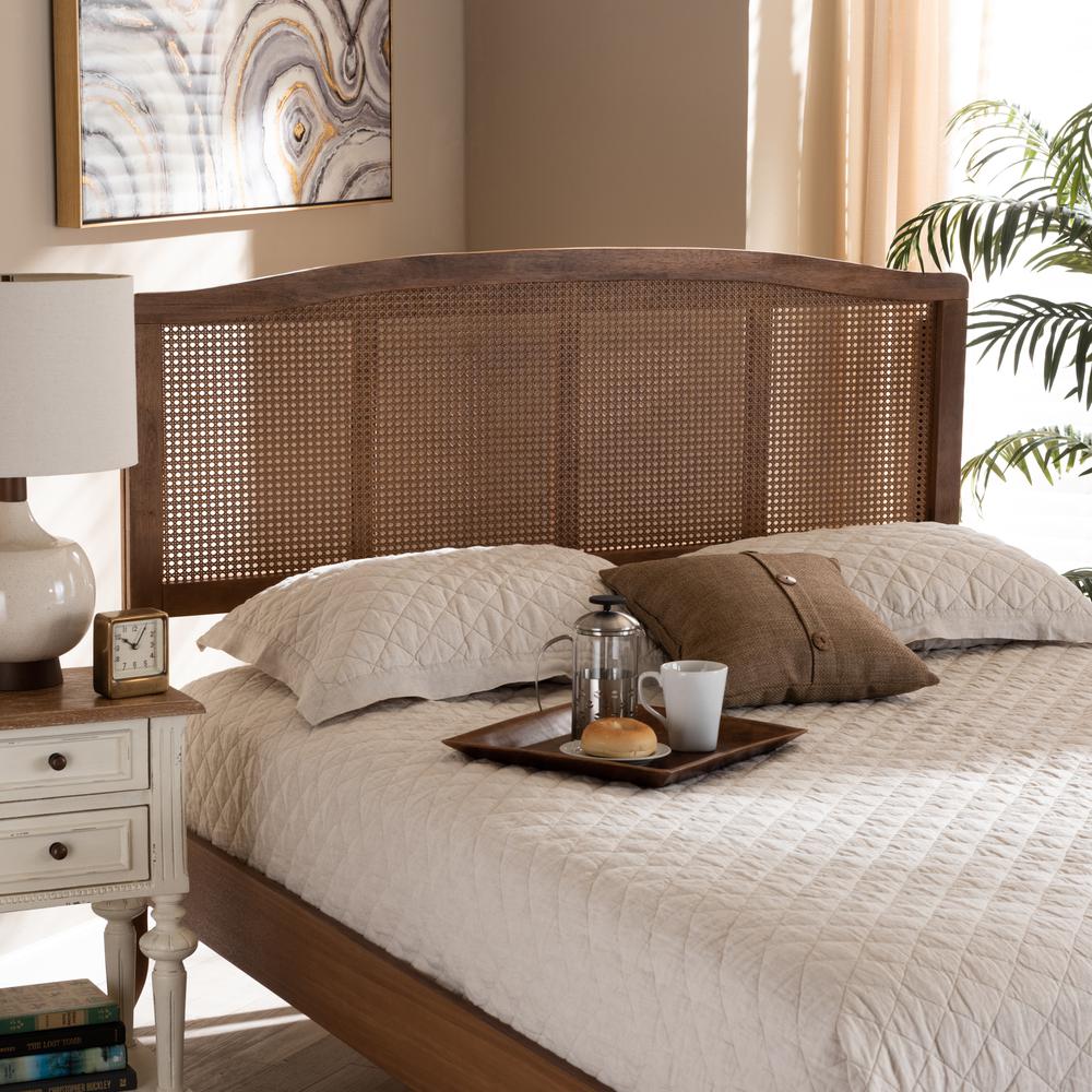 Baxton Studio Marieke Mid-Century Modern Ash Wanut Finished Wood and Synthetic Rattan Queen Size Headboard. Picture 14