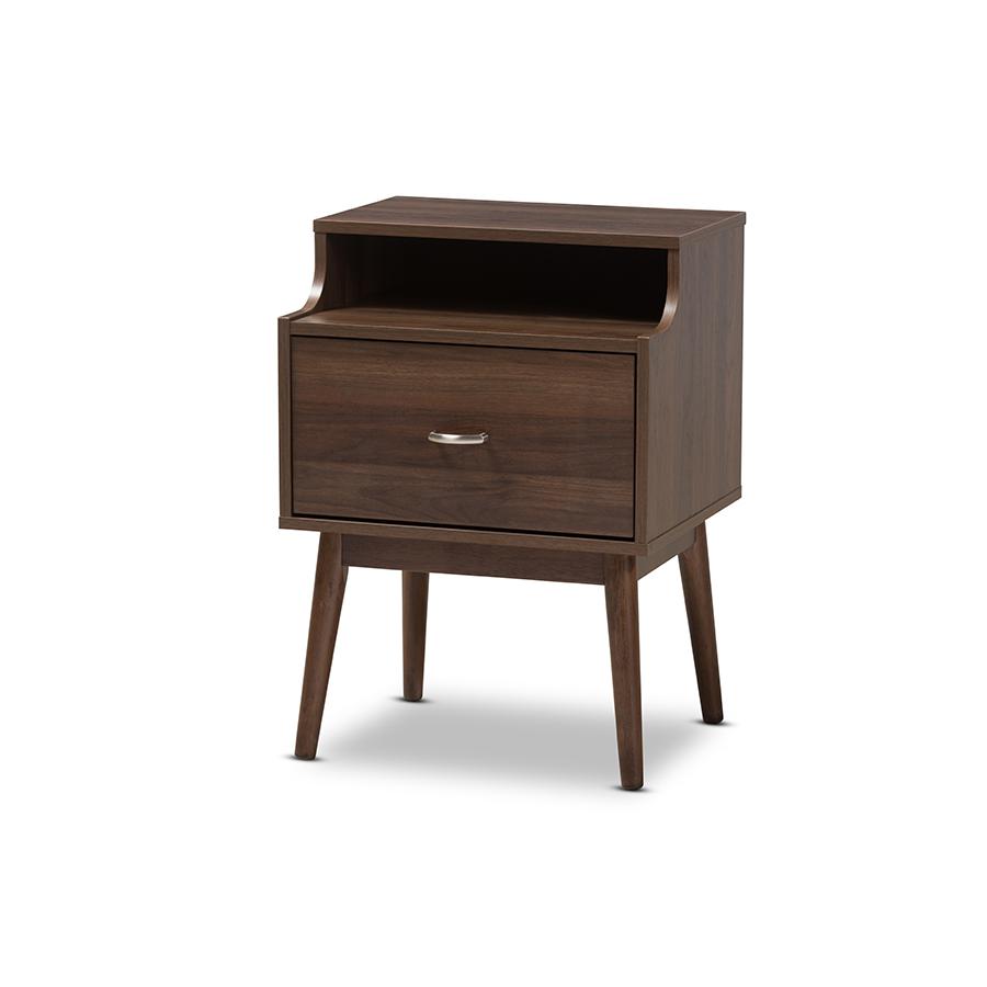 Disa Mid-Century Modern Walnut Brown Finished Nightstand. Picture 1
