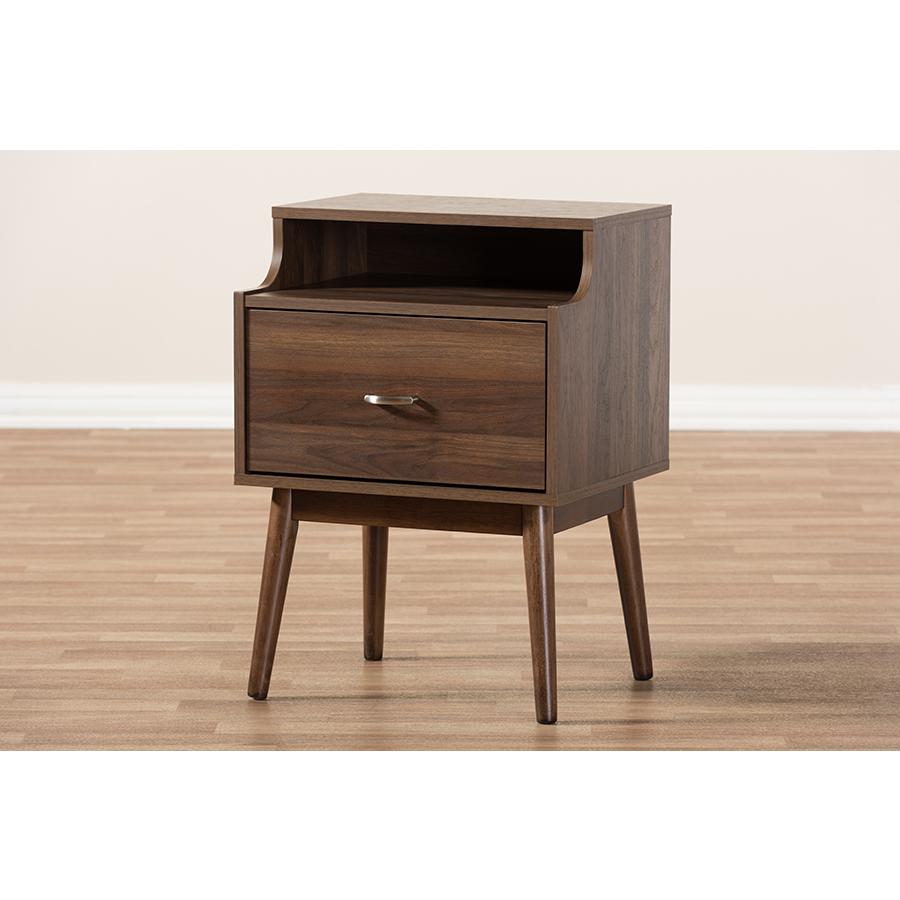 Disa Mid-Century Modern Walnut Brown Finished Nightstand. Picture 10