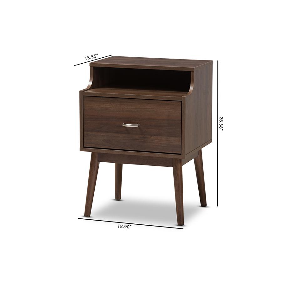 Disa Mid-Century Modern Walnut Brown Finished Nightstand. Picture 11