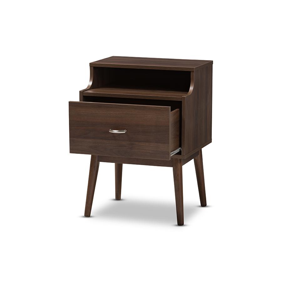 Disa Mid-Century Modern Walnut Brown Finished Nightstand. Picture 2