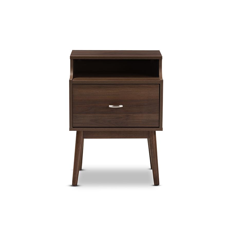 Disa Mid-Century Modern Walnut Brown Finished Nightstand. Picture 3