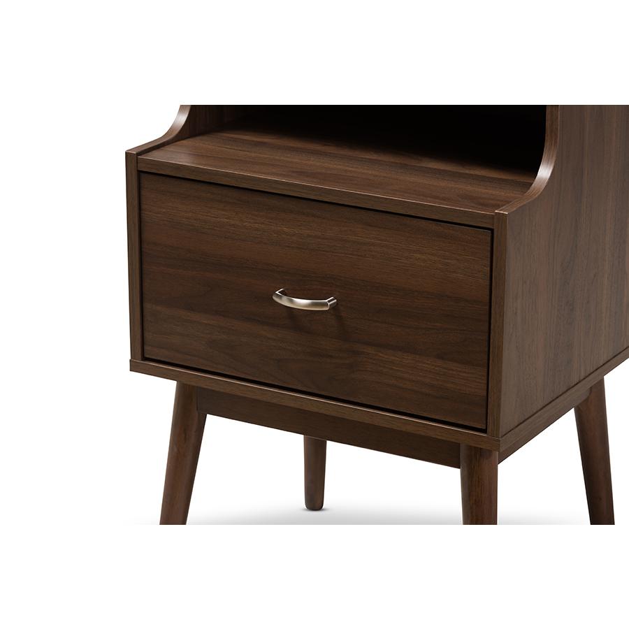 Disa Mid-Century Modern Walnut Brown Finished Nightstand. Picture 6