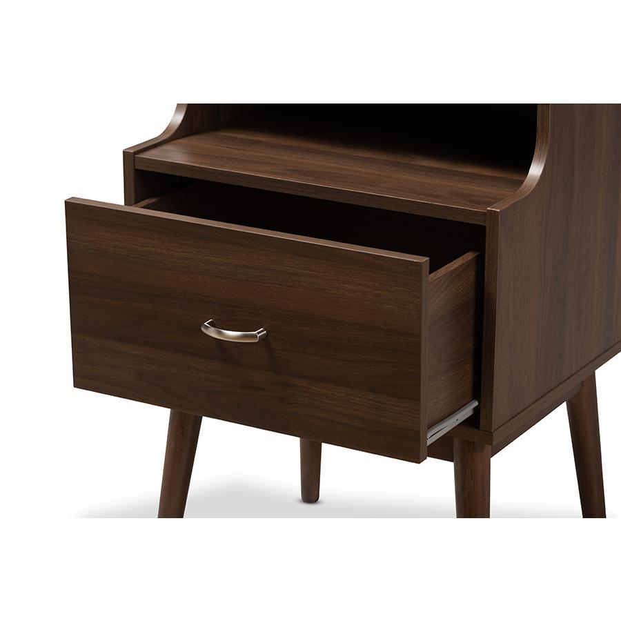 Disa Mid-Century Modern Walnut Brown Finished Nightstand. Picture 7