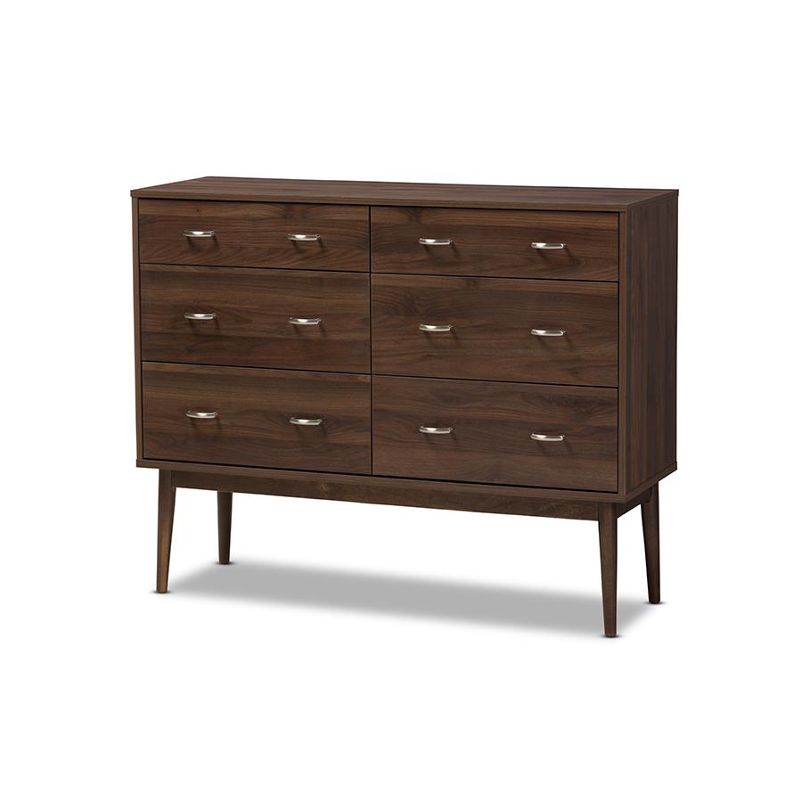 Disa Mid-Century Modern Walnut Brown Finished 6-Drawer Dresser. Picture 1