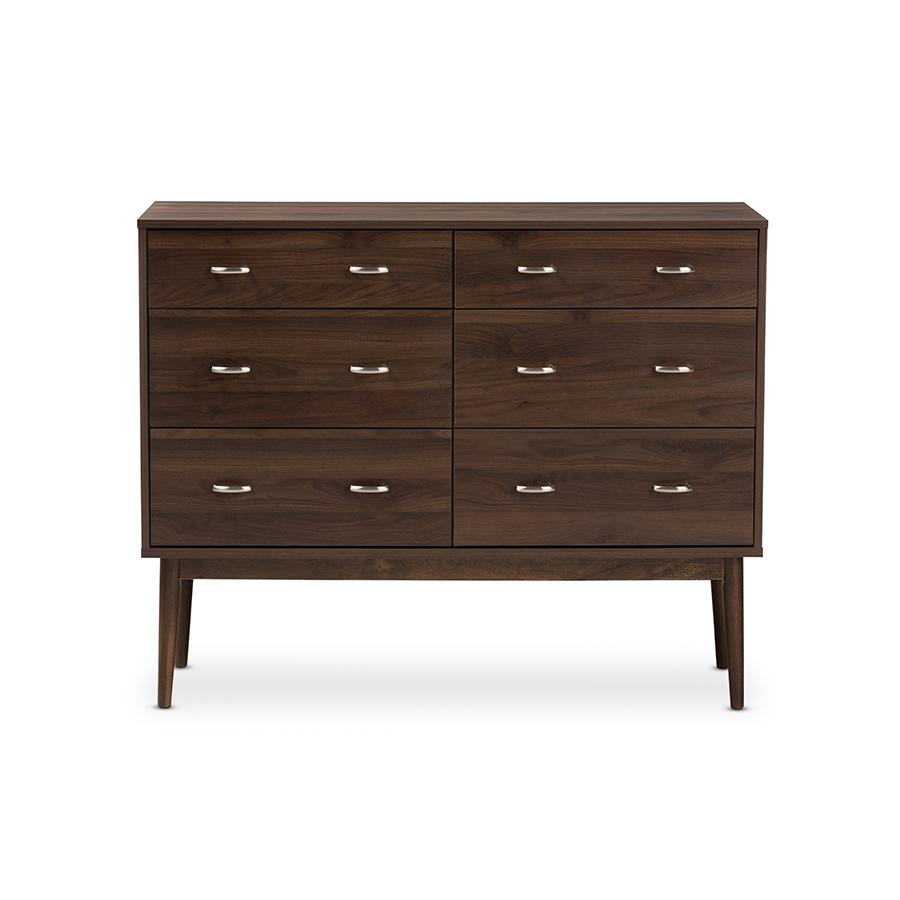 Disa Mid-Century Modern Walnut Brown Finished 6-Drawer Dresser. Picture 3